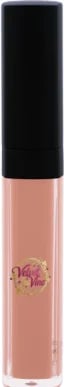 Beige liquid lipstick with black cap in a clear rectangular tube